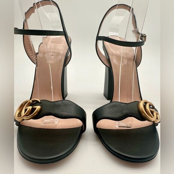 Gucci GG Marmont Ankle Wrap Sandals Black Leather High Heel EU 40.5 US 10.5 - Picture 2 of 13